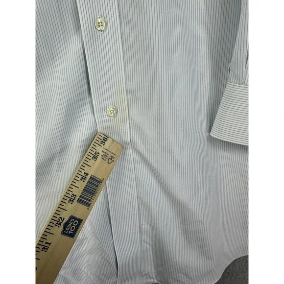 Brooks Brothers Shirt Mens 17.5 33 Traditional Fit Non Iron Blue White Stripe